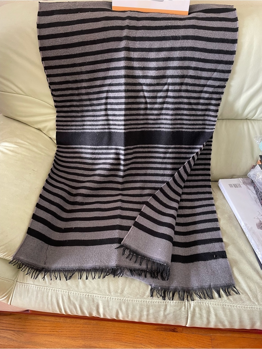Striped Black and Gray Knit Scarf
